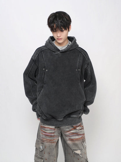 Washed Deconstructed Spliced Oversize Hoodie WN24463