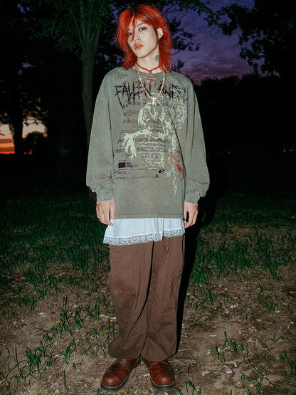 Washed Punk Oversize Long Sleeve T-Shirt ＆ Short Sleeve T-Shirt WN15888