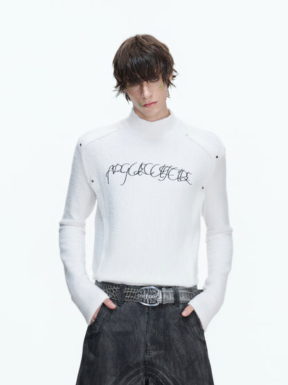 Plush Deconstructed Embroiderey Slim Long-sleeve  T-Shirt WN22664