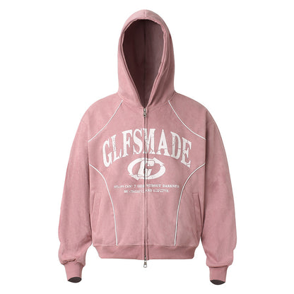 Suede Fabric Long Sleeve Zipper Hoodie WN23559