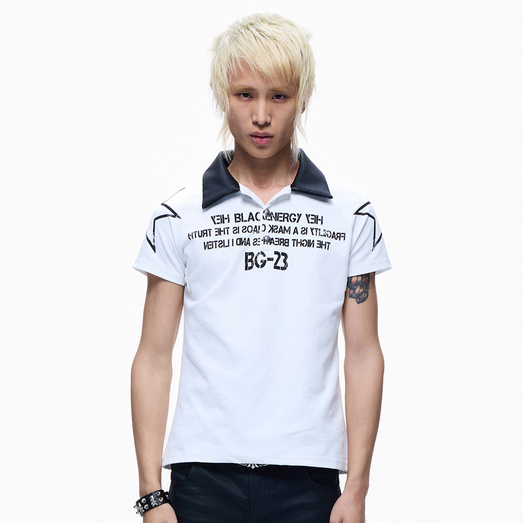 Contrast Panel Print Polo Collar Short Sleeve T-Shirt WN27291