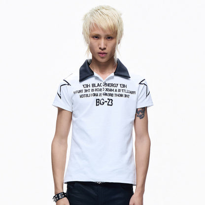 Contrast Panel Print Polo Collar Short Sleeve T-Shirt WN27291