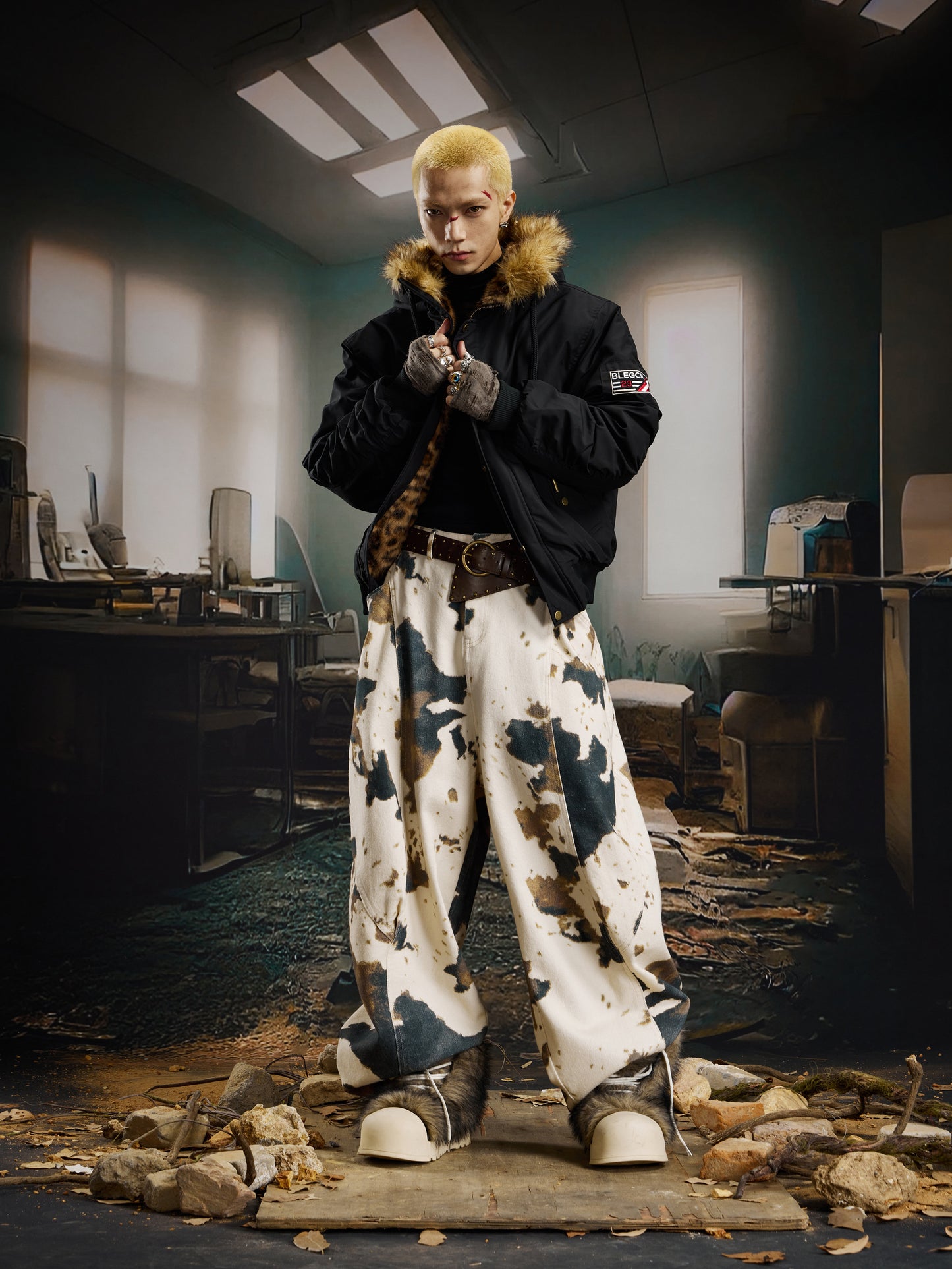 Leopard Fake Fur Hooded Padded Jacket WN22735