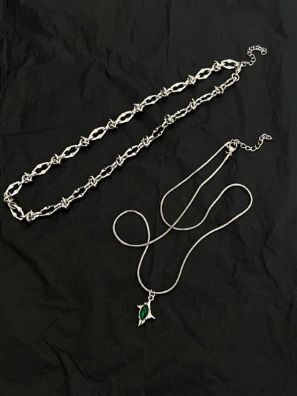 Double Layer Green Meteor Thorn Titanium Steel Necklace WN19260