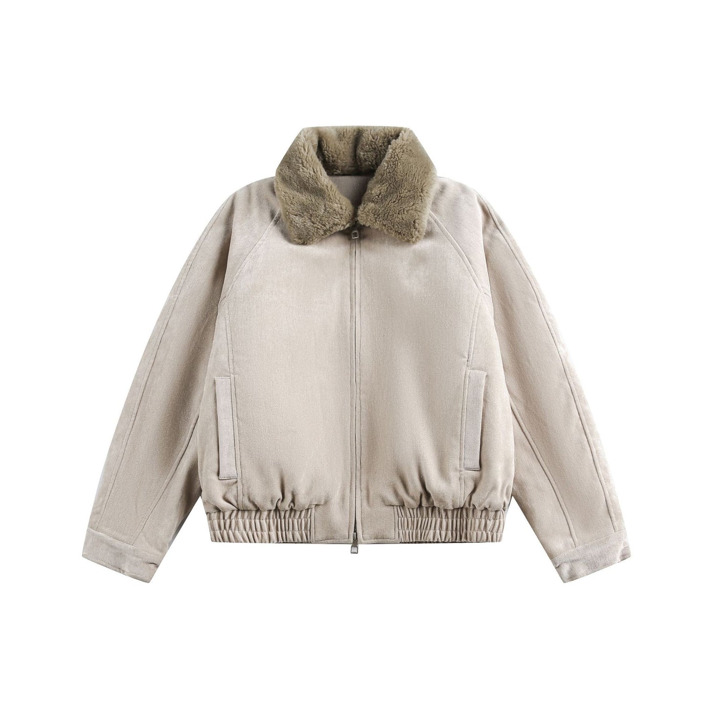 Fake Fur Collar Suede Puffer Jacket WN21906