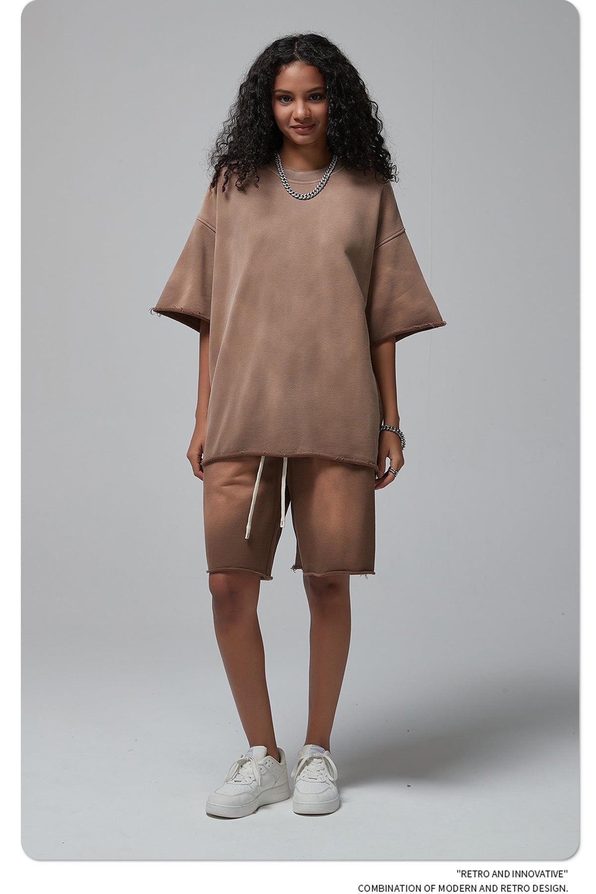 Oversize Spray-dyed Short-sleeve T-shirt & Spray-dyed Short Sweatpants Setup WN6639