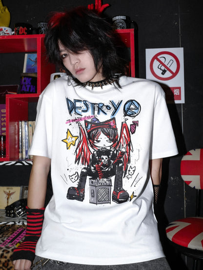 Graffiti Print Oversize Short Sleeve T-Shirt WN16019