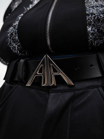 Metal Double A-shaped LOGO Sharp Design Cowhide Belt WN7491