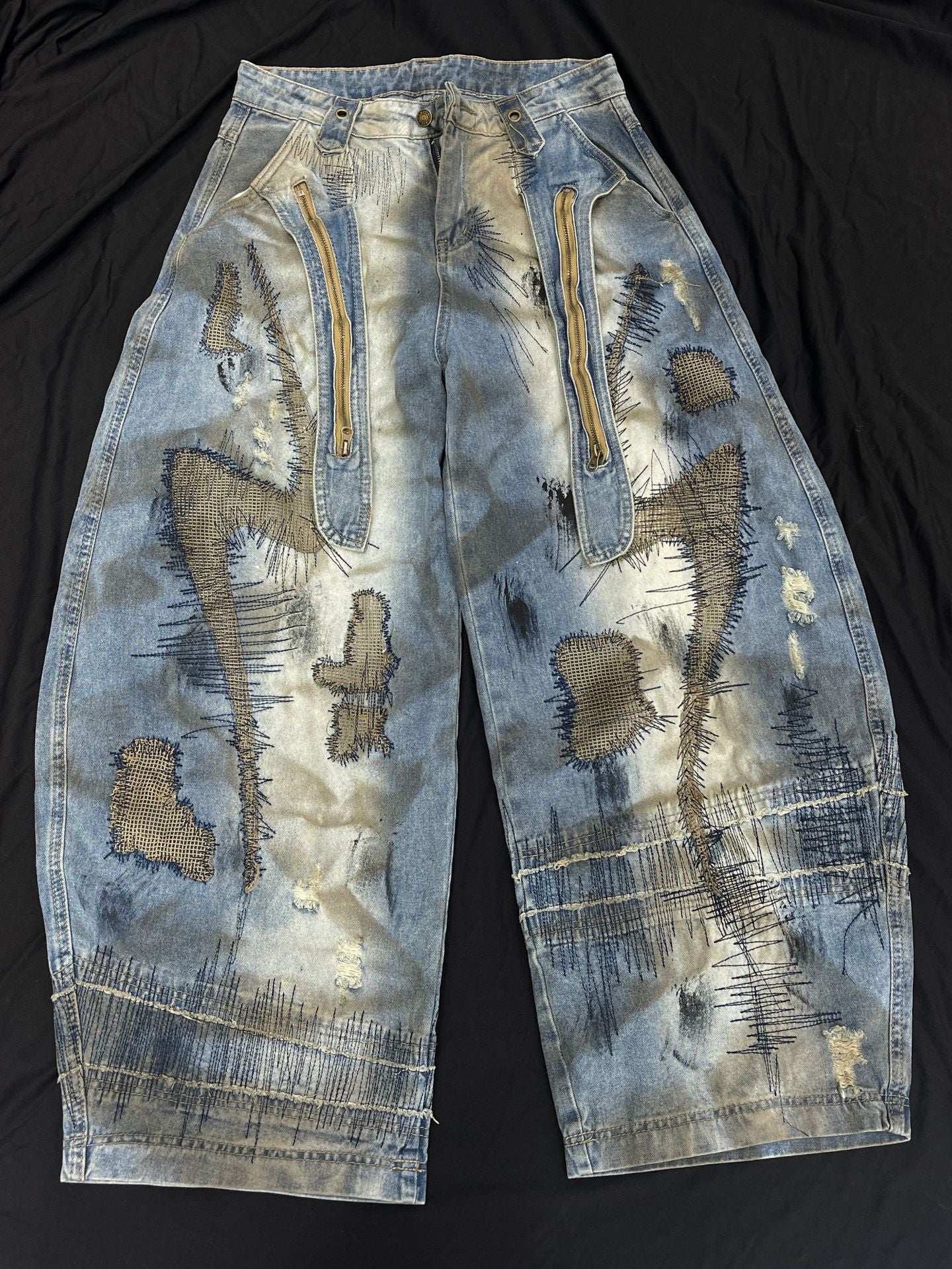 Washed Curved Wide Leg Denim Jeans WN16531