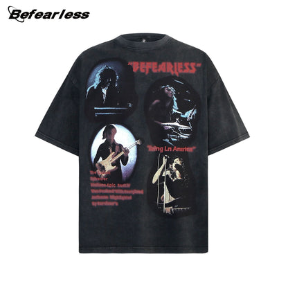 Portrait Letter Print Short Sleeve T-Shirt WN26249