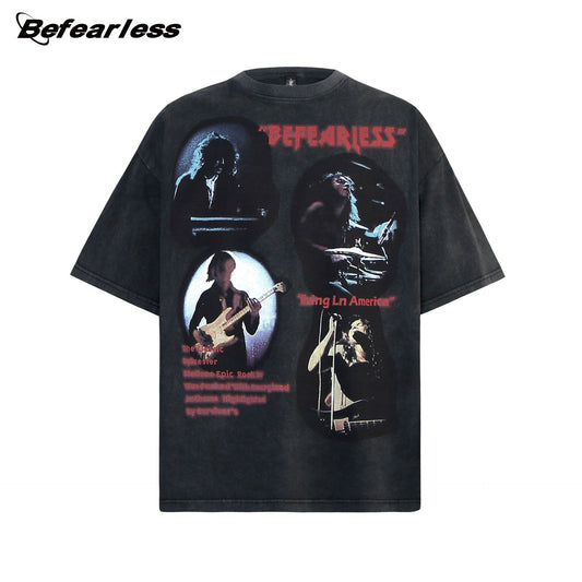 Portrait Letter Print Short Sleeve T-Shirt WN26249