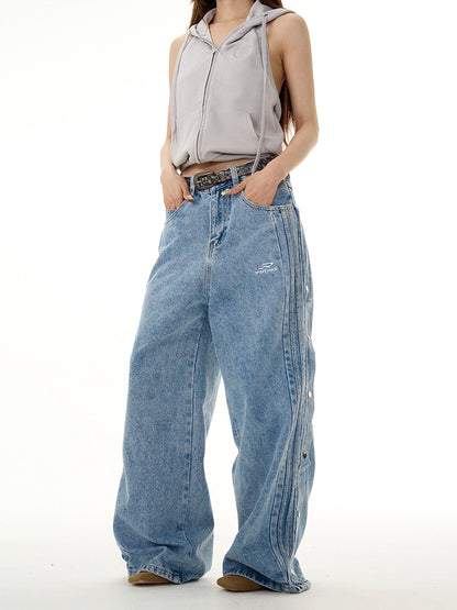 Side Stripes Wide-Leg Straight Denim Jeans WN7686