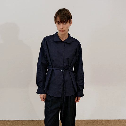Belted Stand Collar Long Sleeve Shirt WN21648