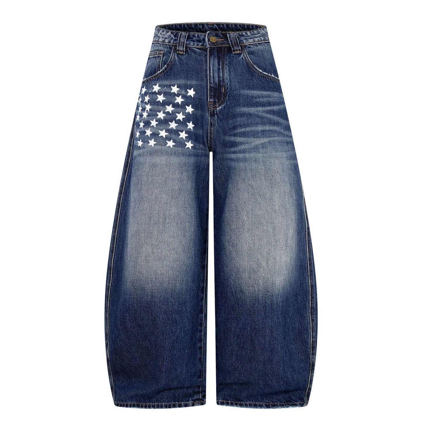 Star Print Curved Wide Leg Denim Jeans WN25727