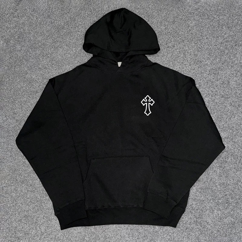 Heavyweight Cross Design Oversize Pullover Hoodie WN16239