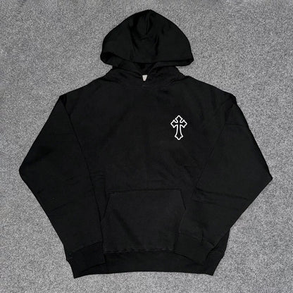 Heavyweight Cross Design Oversize Pullover Hoodie WN16239