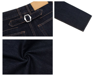 Raw Denim Metal Buckle Straight Jeans WN26308