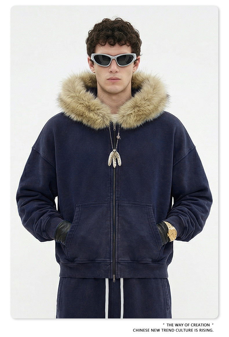 Fake Fur Collar Fleece Lining Zipper Hoodie WN23118