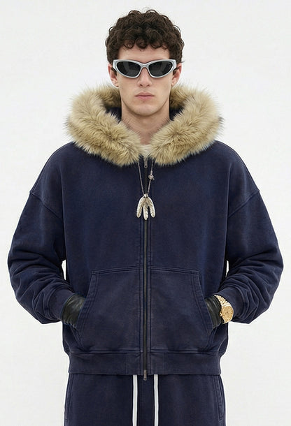 Fake Fur Collar Fleece Lining Zipper Hoodie WN23118