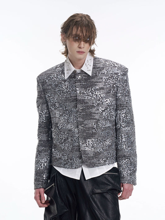 Luxury Sequin Short Shoulder-Pad Jacket WN13236