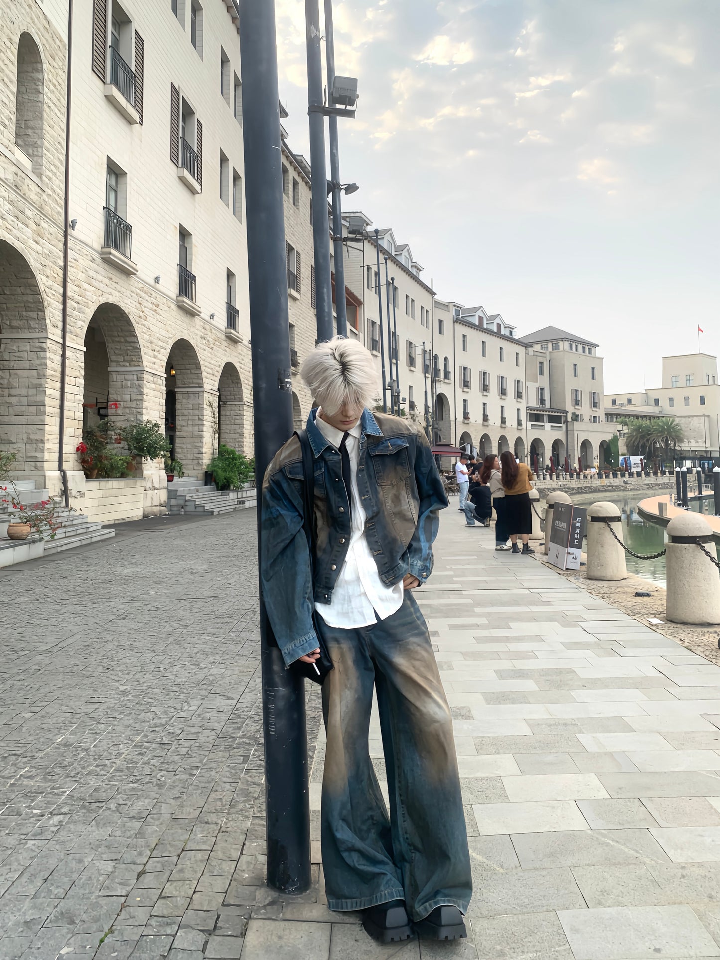 Multicolor Heavyweight Washed Denim Jacket & Washed Wide Leg Denim Jeans Setup WN19822