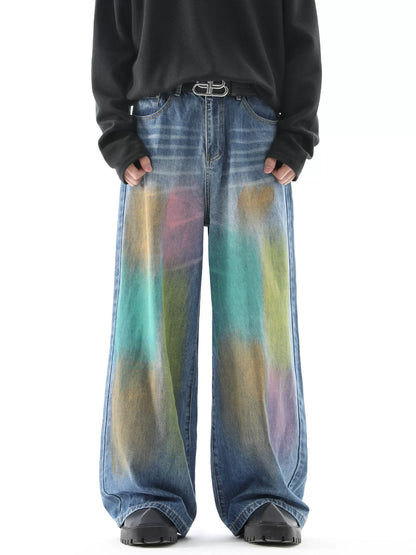 Graffiti Gradient Wide-Leg Straight Denim Jeans WN10375