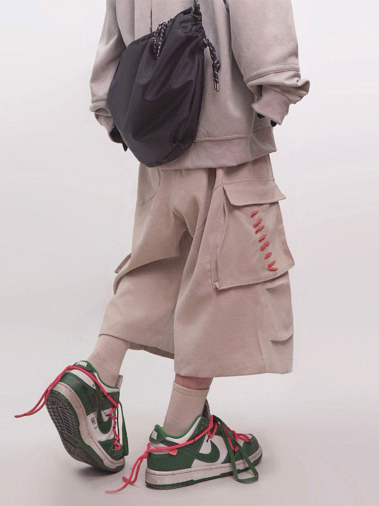 Multi-Pocket Cargo Wide Leg Half Pants WN24020