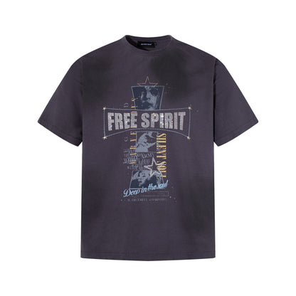 Washed Letter Print Short Sleeve T-Shirt WN25457