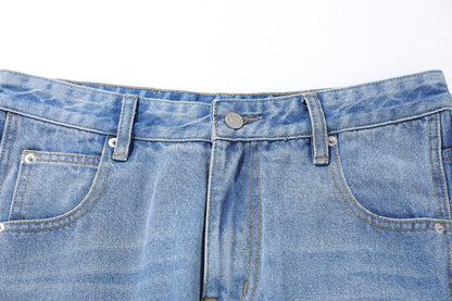 Washed Whisker Pin Tuck Wide Leg Denim Jeans WN26126