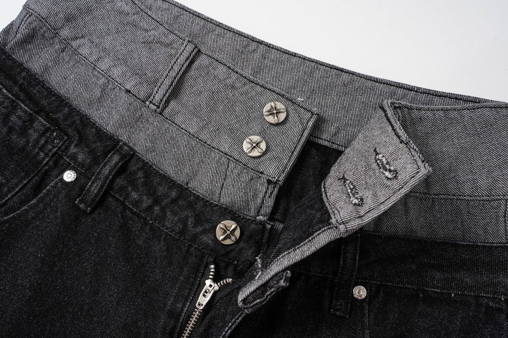 Double Waist Studs Detail Wide Leg Denim Jeans WN28026