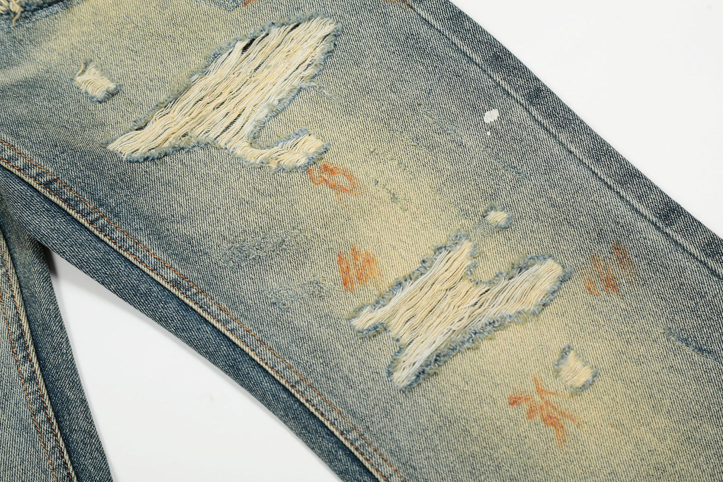 Dirty Washed Damage Flare Denim Jeans WN26103