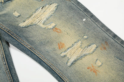 Dirty Washed Damage Flare Denim Jeans WN26103