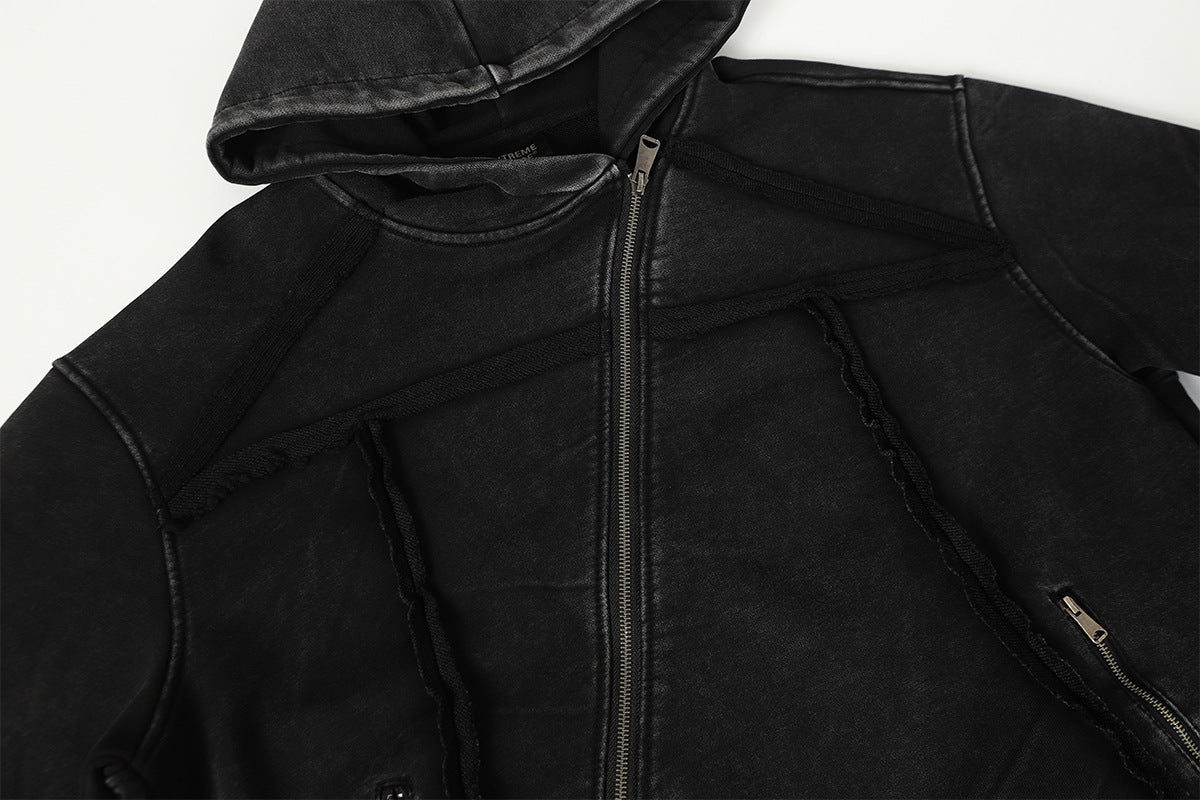 Washed Asymmetrical Zipper Detail Hoodie WN25382