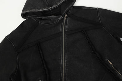 Washed Asymmetrical Zipper Detail Hoodie WN25382