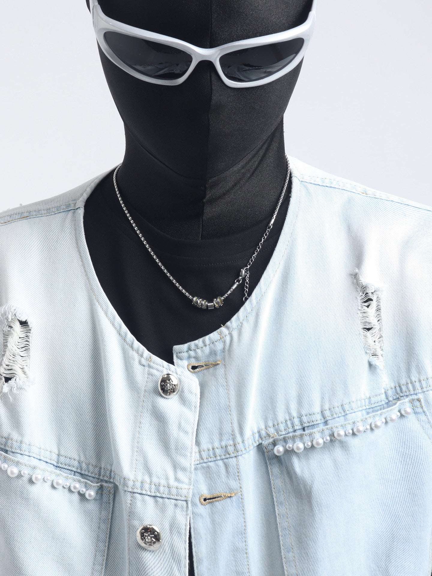 Denim Oversize Vest & Damage Wide Leg Denim Jeans Setup WN23737