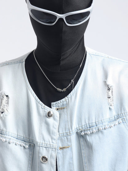 Denim Oversize Vest & Damage Wide Leg Denim Jeans Setup WN23737