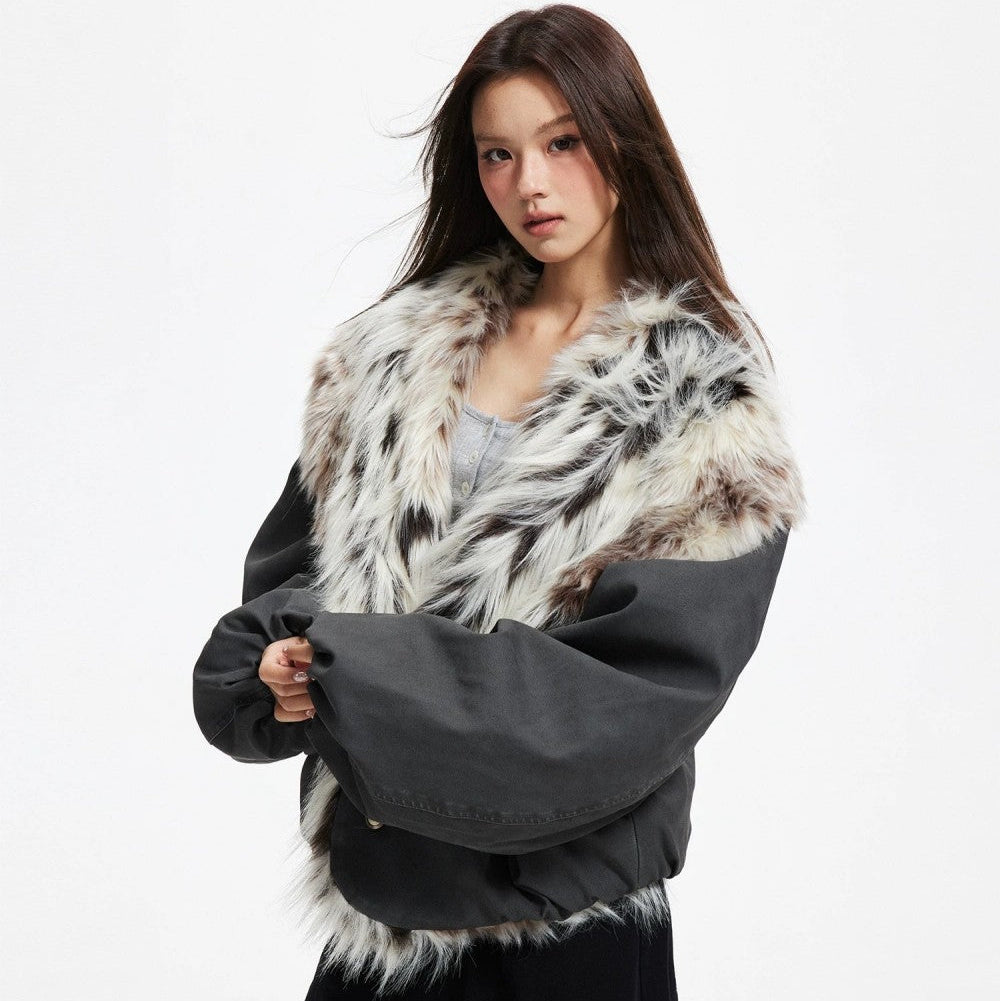 Fake Fur Collar V-Neck Short Puffer Jacket WN27869