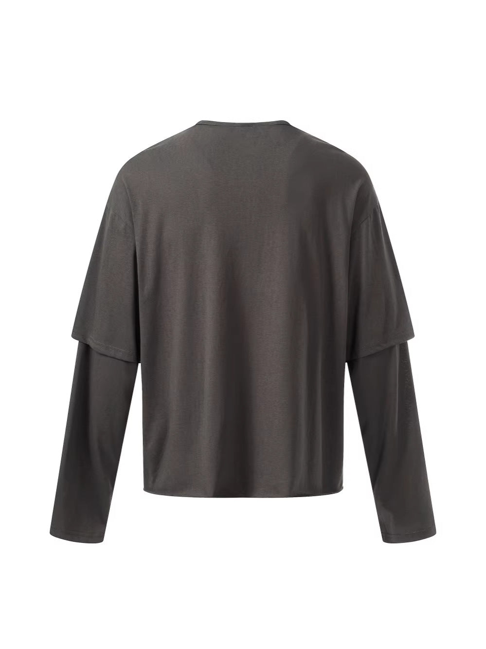 Washed Fake Layered Graphic Henley Long Sleeve T-Shirt WN28016