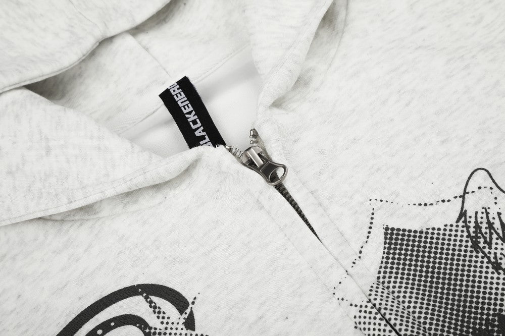 Cross Music-Note Print Drop-Shoulder Oversize Zipper Hoodie WN27937