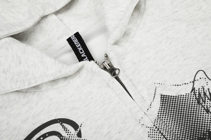 Cross Music-Note Print Drop-Shoulder Oversize Zipper Hoodie WN27937