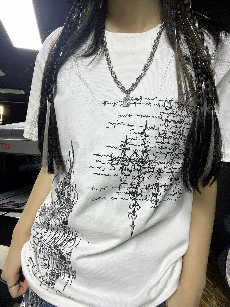 Graphic Design Oversize Short Sleeve T-Shirt WN16736