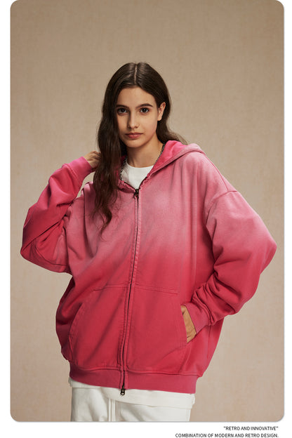 Spray-Dye Washed Oversize Zipper Hoodie WN10009