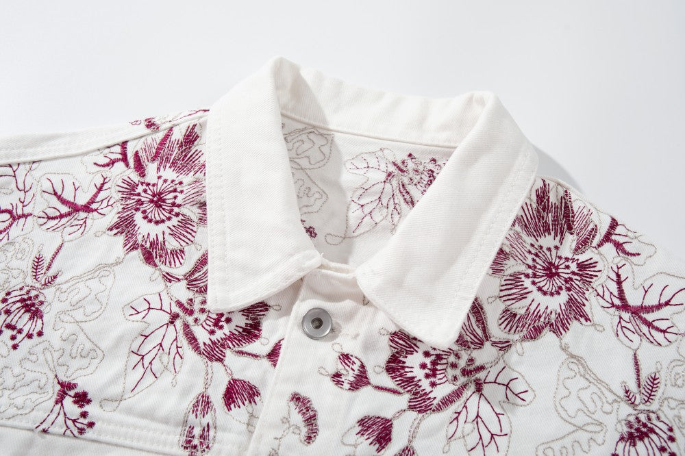 Floral Embroidery Washed Denim Jacket WN28064