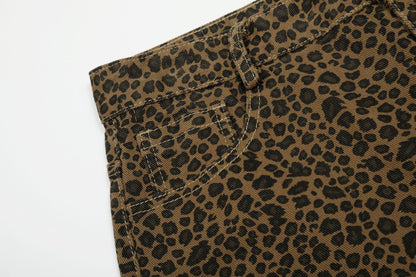 Leopard Print Curved Cargo Half Pants WN26145