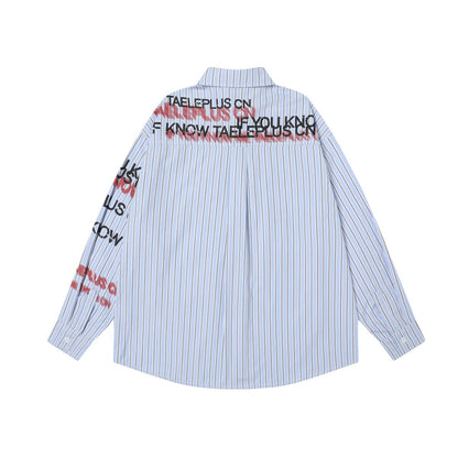 Stripe Letter Print Long Sleeve Shirt WN25396