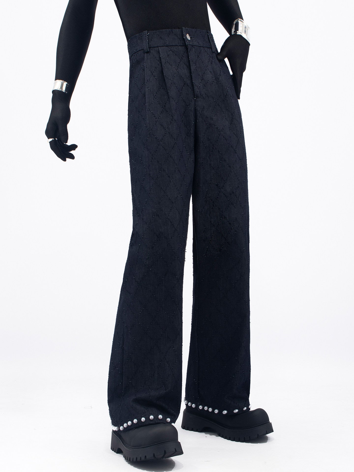 Pearl Decor Short Jacket & Pearl Decor Wide Leg Pants Setup WN23729