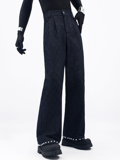Pearl Decor Short Jacket & Pearl Decor Wide Leg Pants Setup WN23729