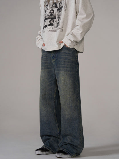 Washed Drape Straight-Leg Denim Jeans WN10650