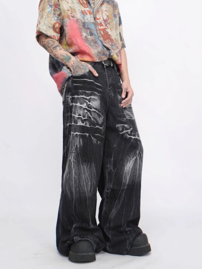 Tie Dye Wide-Leg Straight Denim Jeans WN6950