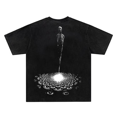 Washed Damage Abstract Graphic Print Short Sleeve T-Shirt WN26818